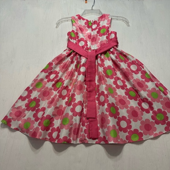 Rare Editions Girls 5 Pink Floral Satin Dress Bow Party Easter Spring Retro - Picture 6 of 9
